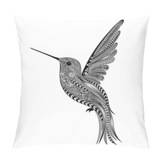 Personality   Vector Hummingbird From Patterns. Original Illustration In Zentangle Style Pillow Covers