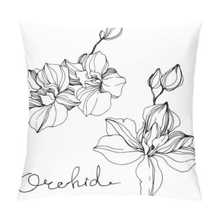 Personality  Vector Orchids. Wildflower Isolated On White. Black And White Engraved Ink Art With 'orchid' Lettering Pillow Covers