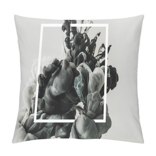 Personality  Design With Flowing Black And White Ink In Square Frame, Isolated On Gray Pillow Covers
