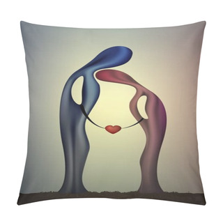 Personality  Marriage Icon, Two People In Love, Blue Man And Red Woman In Love, Surrealistic Romantic Dream, Pillow Covers