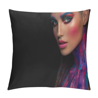 Personality  Portrait Of The Bright Beautiful Woman With Art Colorful Make-up Pillow Covers