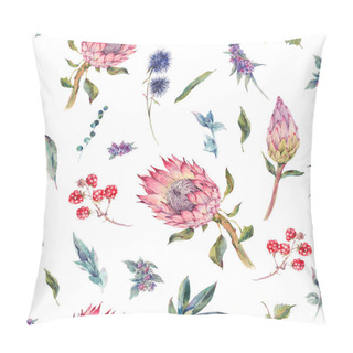 Personality  Watercolor Seamless Pattern With Roses, Protea And Wildflowers Pillow Covers