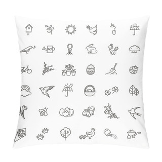 Personality  Spring Icons Set. Spring Garden, Flowers And Gardening Equipment. Flat Design Style Pillow Covers