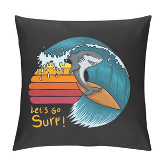 Personality  Shark Surfing Sunset Vector Illustration For Your Company Or Brand Pillow Covers