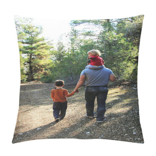 Personality  Father With Two Kids Outdoors Pillow Covers