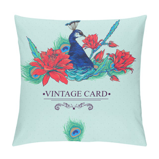 Personality  Floral Vector Vintage Card With Peacock Pillow Covers