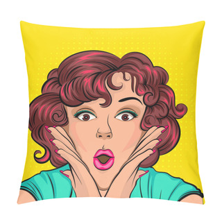 Personality  Surprised Young Woman Doing Wow Pillow Covers