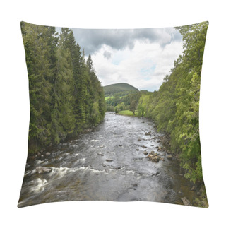 Personality  Mountain River Flowing Through An Green Wooded Valley On A Cloudy Summer Day. Aberdeenshire, Scotland, UK. Pillow Covers