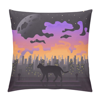 Personality  Black Cat At Full Moon. Purple Background Vector Pillow Covers
