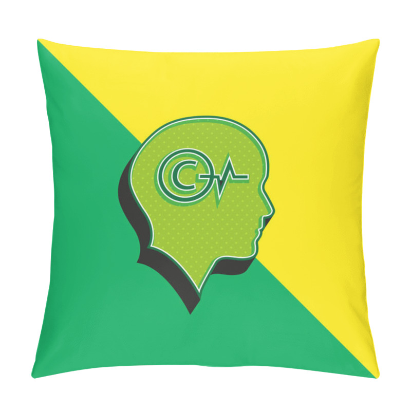 Personality  Bald Head With Copyright Symbol And Lifeline Inside Green And Yellow Modern 3d Vector Icon Logo Pillow Covers