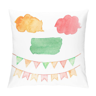 Personality  Watercolor Hand Drawings For Festive Mexican Design. Abstract Green, Red, Orange Spots. Party Garland. Cinco De Mayo. Pillow Covers