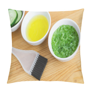 Personality  Grated Cucumber And Olive Oil In A Small Ceramic Bowls For Preparing Natural Facial Mask. Homemade Cosmetics. Pillow Covers