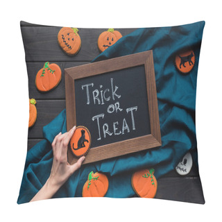 Personality  Halloween Composition With Chalboard And Cookies Pillow Covers