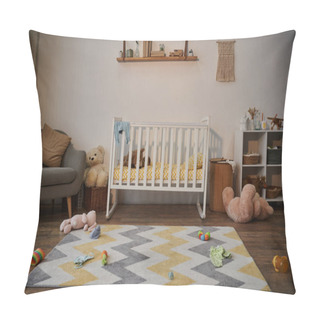 Personality  Comfortable And Cozy Nursery Room With Crib And Soft Toys In Spacious Nursery Room In Evening Pillow Covers
