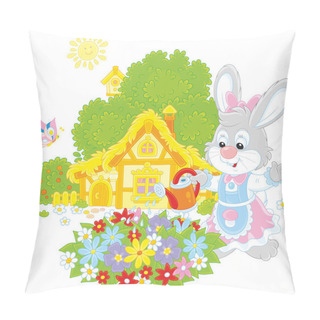 Personality  Easter Bunny Watering Flowers Pillow Covers