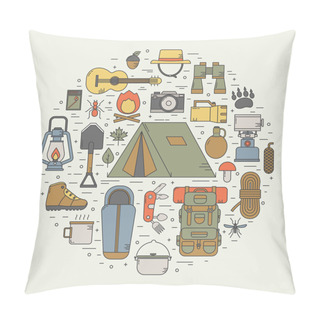 Personality  Camping Linear Icons Concept Pillow Covers