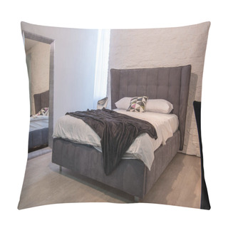 Personality  Interior Of Modern Bedroom With Bed And Mirror Pillow Covers