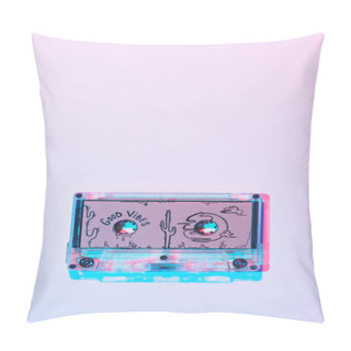 Personality  Top View Of Mixtape With Good Vibes Inscription On Purple Background Pillow Covers