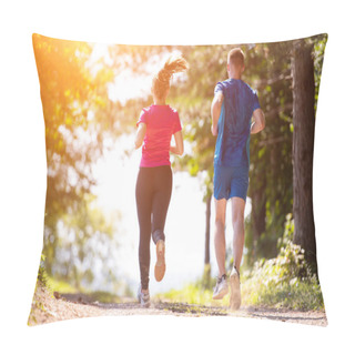 Personality  Young Couple Jogging On Sunny Day At Nature Pillow Covers