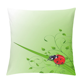Personality  Green Background With Plants And Ladybug Pillow Covers