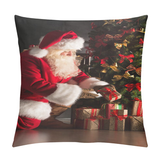 Personality  Santa Putting Gifts Under Christmas Tree In Dark Room Pillow Covers
