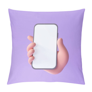 Personality  3D Cartoon Hand Holding Smartphone Isolated On Purple Background, Hand Using Mobile Phone Mockup. 3d Render Illustration Pillow Covers