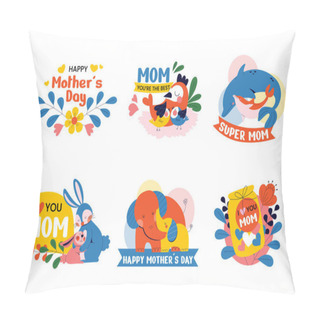 Personality  Mothers Day Labels In Hand Drawn Style Pillow Covers