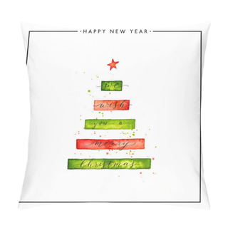 Personality  We Wish You A Merry Christmas Text On Watercolor Xmas Tree Pillow Covers