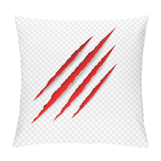 Personality  Claws Scratches. Vector Red Scratch Set Isolated On Transparent Background. Pillow Covers