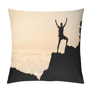 Personality  Successful Climbing Or Hiking, Inspiring Silhouette In Mountains Pillow Covers