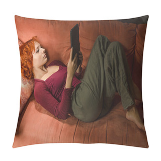 Personality  Curly Woman On A Sofa With Ebook Pillow Covers