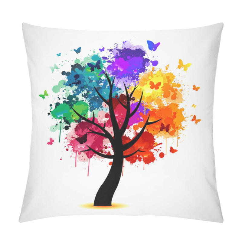 Personality  Colorful Tree Background With Paint Splat And Butterflies Pillow Covers