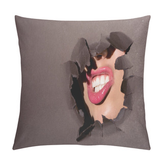 Personality  Pink Lips Of Woman In Paper Hole Pillow Covers