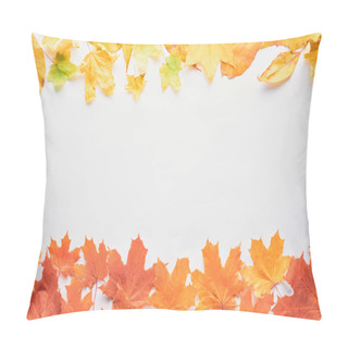 Personality  Top View Of Yellow And Orange Maple Leaves Isolated On White, Autumn Background Pillow Covers