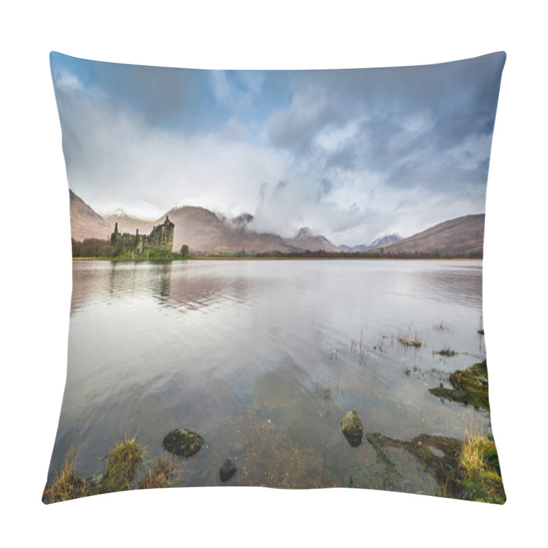 Personality  Old ruins of a castle on the lake pillow covers