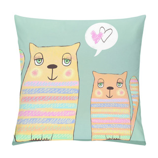 Personality  Happy Colorful Valentines Cats. Cute Couple Of Cats. Valentines Card. Love Background. I Love You. Meeting Invitation. Pillow Covers