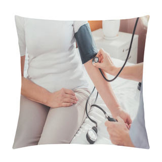 Personality  Nurse Measuring Blood Pressure To Patient Pillow Covers