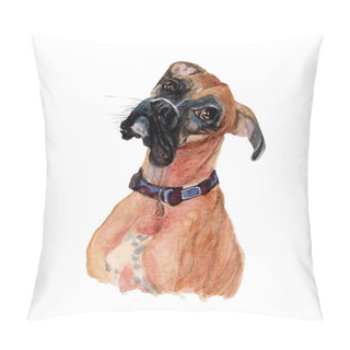 Personality  Boxer Dog Watercolor Painting Isolated. Watercolor Hand Painted Cute Animal Illustrations. Pillow Covers