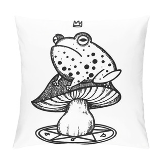 Personality  Toad And Mushrooms Tattoo With Pentagram Geometry Frame. Pillow Covers
