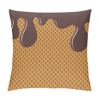 Personality  Waffle Pattern And Flowing Chocolate Or Soft Glaze. Waffle Confectionery Texture. Vector Illustration For Your Design. Eps 10. Pillow Covers