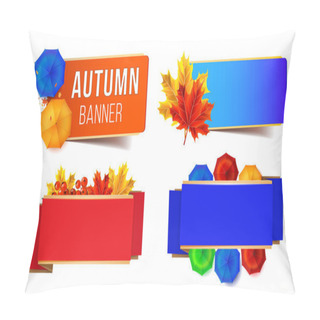 Personality  Set Of Vector Banners With Autumn Leaves And Umbrela For Web Pillow Covers