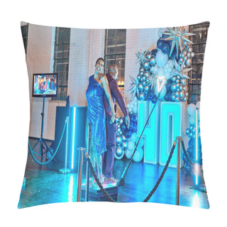Personality  Two People Enjoying A 360 Photo-video Booth During A 40th Birthday Celebration Party Pillow Covers