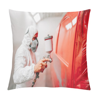 Personality  Worker Painting A Car Using A Paint Spray Gun Pillow Covers