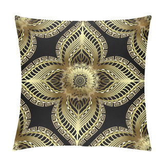 Personality  Ornate Gold 3d Floral Vector Seamless Pattern. Greek Ornamental  Pillow Covers