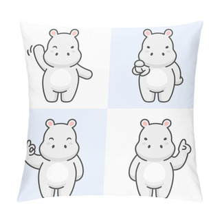 Personality  Vector Set Of Cute Hippopotamus Cartoon Animal Character Vector. Cartoon Character Design. Pillow Covers