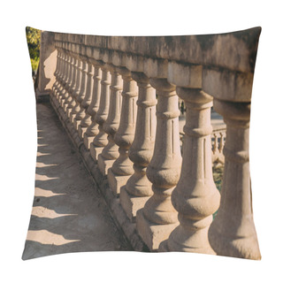 Personality  Selective Focus Of Balustrade In Parc De La Ciutadella, Barcelona, Spain Pillow Covers