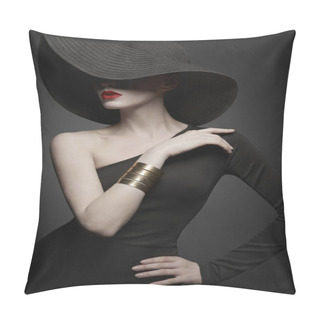 Personality  Portrait Of Young Lady With Black Hat And Evening Dress Pillow Covers