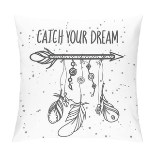 Personality  Hand Drawn Arrow With Feathers In Boho Style. Pillow Covers