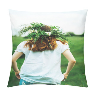 Personality  Young Pagan Slavic Girl Conduct Ceremony On Midsummer. Beauti Gi Pillow Covers