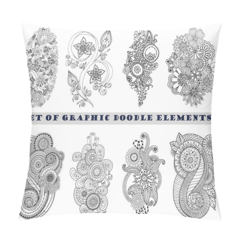 Personality  Set of Henna Paisley Mehndi Doodle Element. pillow covers